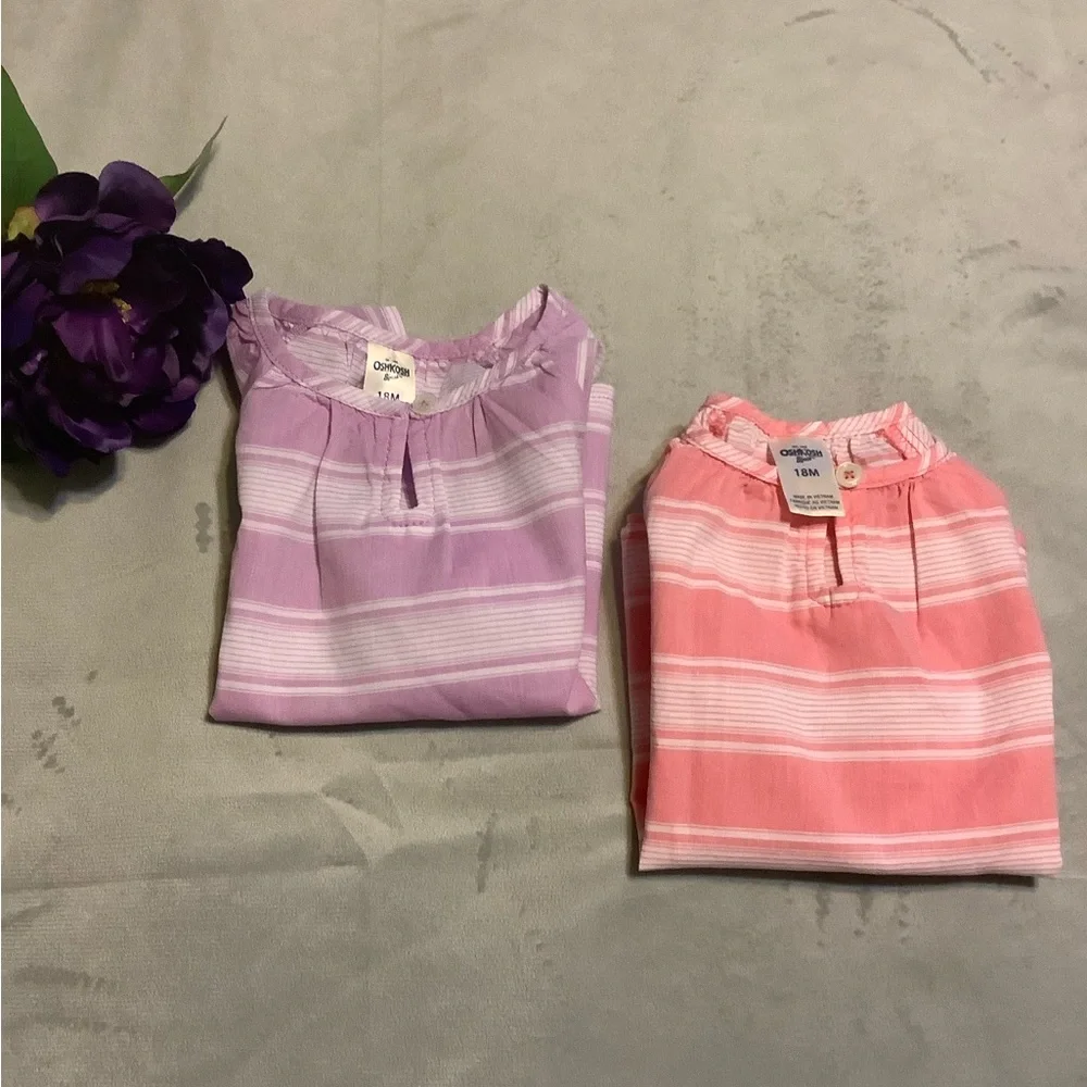 OSHKOSH B'gosh Pink & Lavendar Striped Toddler Shirts Size 18M NWT